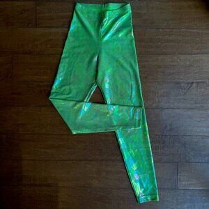 Rare! American Apparel x Cali Sun & Fun Neon Green Holographic Leggings - Size M